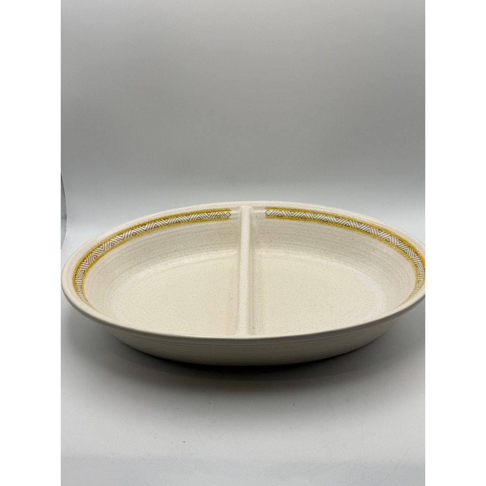 Vtg Franciscan Toasted Sand Divided Oval Vegetable Bowl Speckled Yellow USA